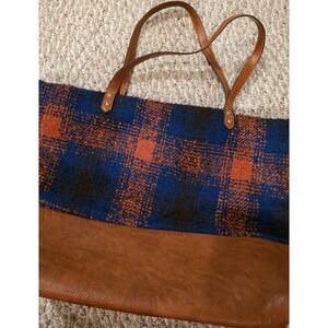 Street‎ Level Two Tone Plaid Tote Vegan Leather Bag Blue, Orange And Brown